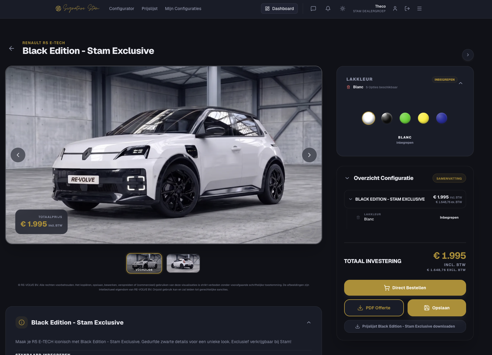 Exact aangeleverde screenshot van de Signature Stam configurator
